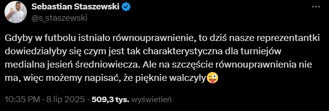 TWEET Sebastiana Staszewskiego po PORAŻCE Polek ze Szwecją na ME xD